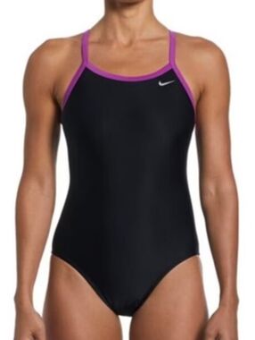 Nike Swim Solid Racerback One piece Swimsuit Black Pink Prime 6